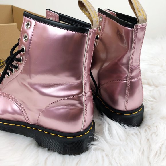 Dr. Martens Pink Vegan Leather 1460 Goldmix Boots - Picture 10 of 16